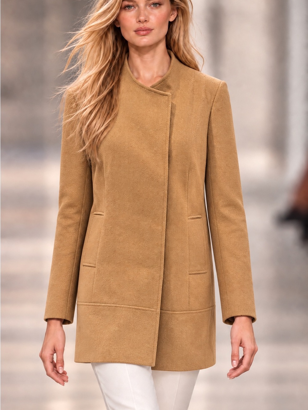 Classiques Entier Camel Collarless Trench Coat